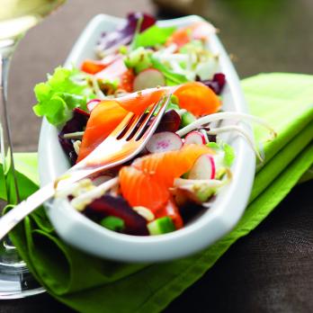 Lettuce medley with smoked trout